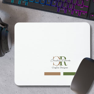Simple Modern Olive Green Gold Monogram Mouse Mat