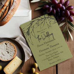 Simple Modern Olive Green Olive Branch Photo Invitation