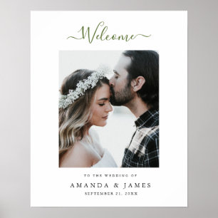 Simple Modern Olive Green Spring Wedding Welcome Poster