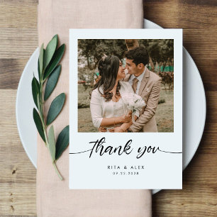 Simple Modern One Sided Photo Romantic Wedding Thank You Card