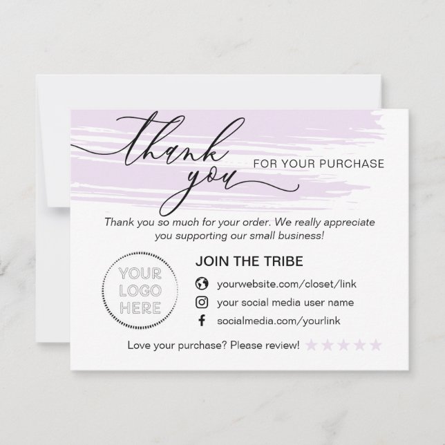 Simple Modern Online Store Purple Small Business Thank You Card (Front)