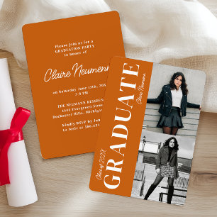 Simple Modern Orange Photo Graduation Party Invitation