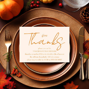 Simple Modern Orange Script Give Thanks Invitation