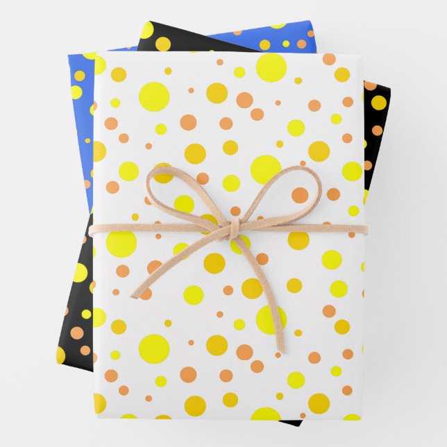 Simple Modern Orange Yellow Gold Polka Dots  Wrapping Paper Sheet (In situ)