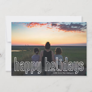 Simple Modern Outlined White Photo Happy Holiday Card