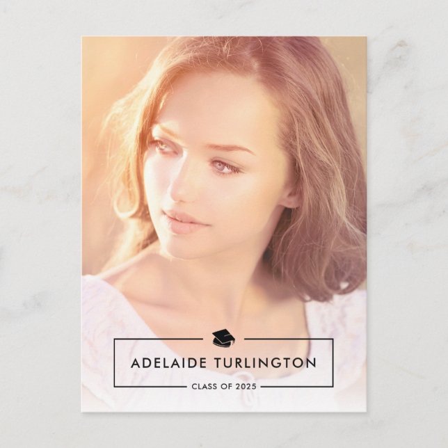 Simple Modern Overlay Full Photo Graduation Postcard (Front)
