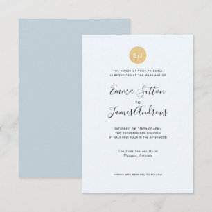 Simple Modern Pale Blue Gold Wedding Invitation