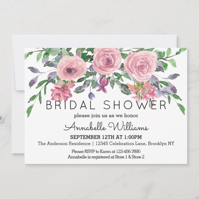 Simple Modern Pastel Pink Floral Bridal Shower Invitation (Front)