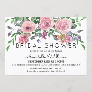 Simple Modern Pastel Pink Floral Bridal Shower Invitation