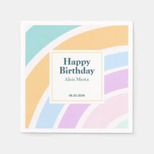 Simple Modern Pastel Rainbow Happy Birthday Napkin