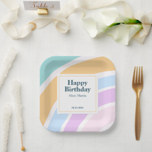 Simple Modern Pastel Rainbow Happy Birthday Paper Plate