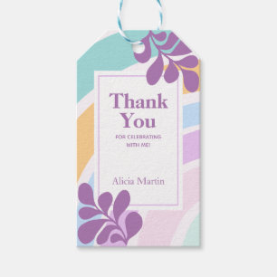 Simple Modern Pastel Rainbow Leaf Thank You Gift Tags