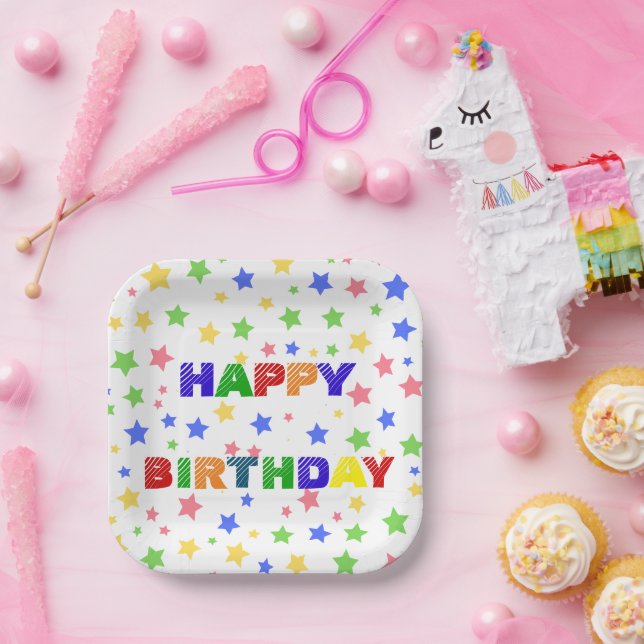Simple Modern Pastel Star colourful birthday party Paper Plate (Party)
