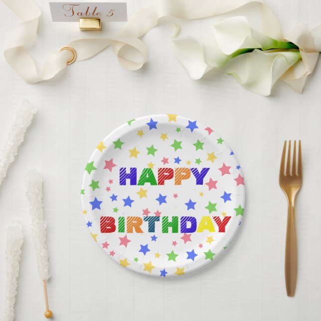 Simple Modern Pastel Star colourful birthday party Paper Plate (Wedding)