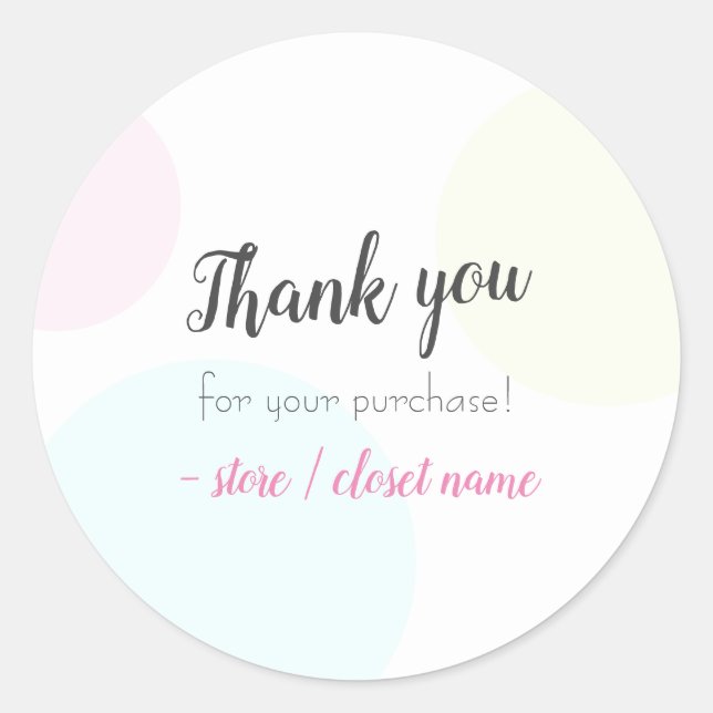 Simple Modern Pastel Thank you For Your Purchase Classic Round Sticker (Front)