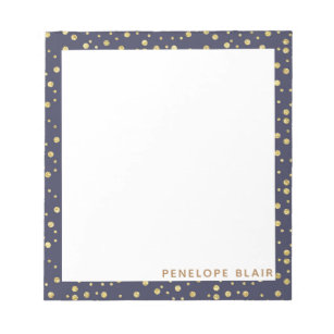 Simple Modern Pattern of Gold Dots on Navy Name Notepad
