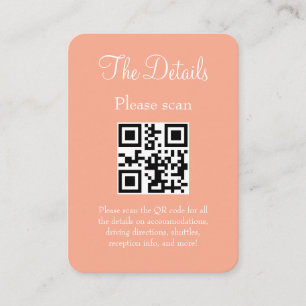 Simple Modern Peach Wedding Details with QR Code Enclosure Card