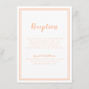 Simple Modern Peach Wedding Reception Traditional Enclosure Card