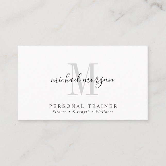 Simple Modern Personal Trainer Script Monogram Business Card (Front)
