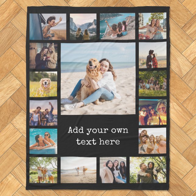 Simple Modern Personalised 17 Photo Collage Fleece Blanket (Creator Uploaded)