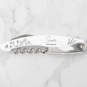 Simple Modern Personalised Bridesmaid Floral Corkscrew