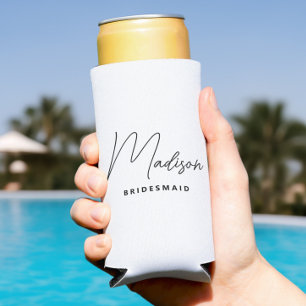 Simple Modern Personalised Bridesmaid Proposal Seltzer Can Cooler