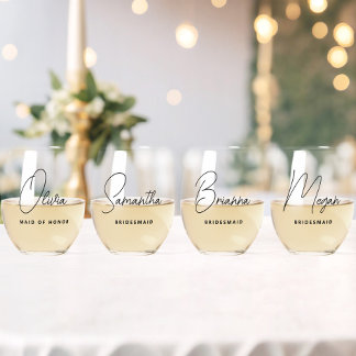 Simple Modern Personalised Bridesmaid Proposal Stemless Wine Glass
