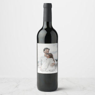 Simple Modern Personalised Elegant Photo Wedding Wine Label