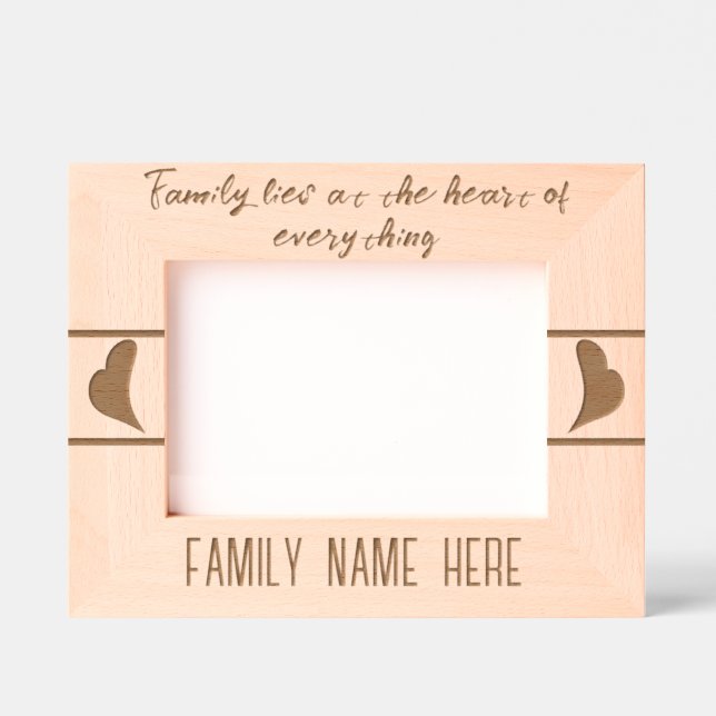 Simple Modern Personalised Family Name, Heart Etched Frames (Front)