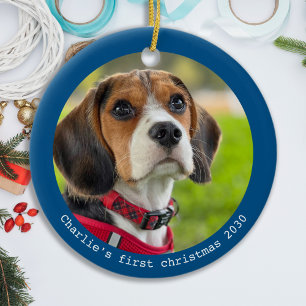 Simple Modern Personalised Pet Puppy Dog Photo Ceramic Tree Decoration
