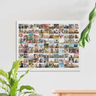 Simple Modern Personalized 108 Photo Collage Faux Canvas Print