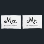 Simple Modern Personalized Mr Mrs Black White Pillowcase<br><div class="desc">Simple modern personalized Mr Mrs black and white pillowcase set. A perfect wedding gift for the newlyweds or as an anniversary gift. Designed by Thisisnotme©</div>