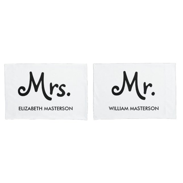 Simple Modern Personalized Mr Mrs Black White Pillowcase (Front-Set)