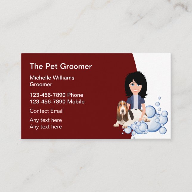 Simple Modern Pet Grooming Groomer Business Cards (Front)