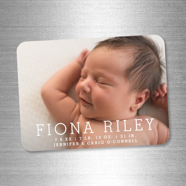 Simple Modern Photo Birth Announcement Magnet (Creator Uploaded)