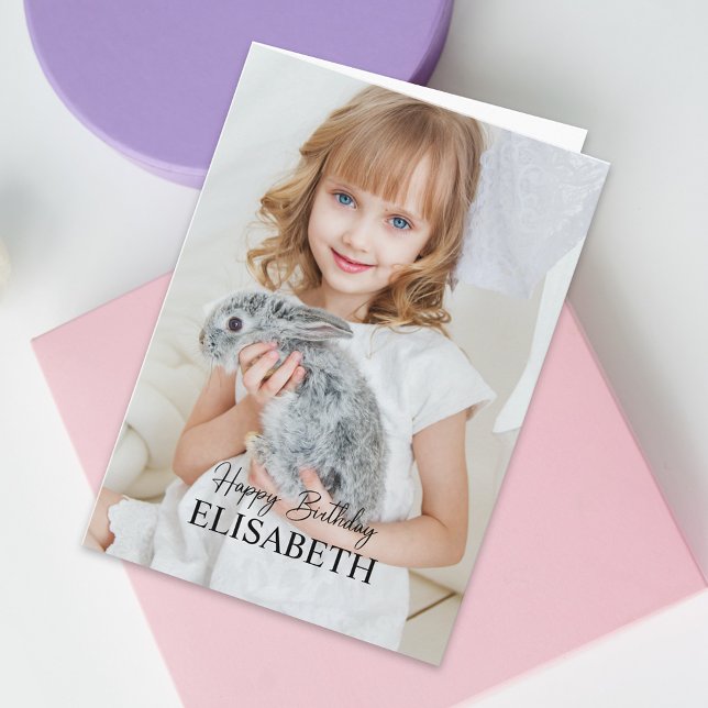 Simple Modern Photo Birthday Greeting Card (Transform a birthday greeting card into a cherished keepsake featuring a photo of your loved one!)