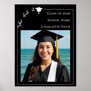 Simple modern photo black Graduation Party welcome Poster