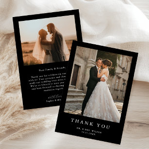 Simple Modern Photo Black Wedding Thank You Card