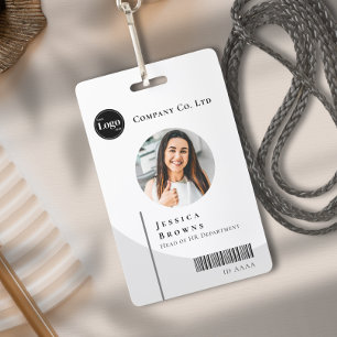 Simple Modern Photo Black & White Employee QR ID Badge