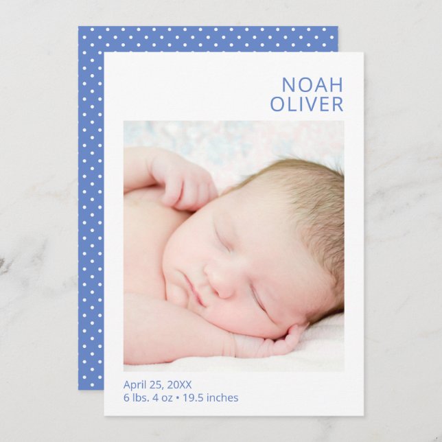 Simple Modern Photo Boy Birth Announcement (Front/Back)
