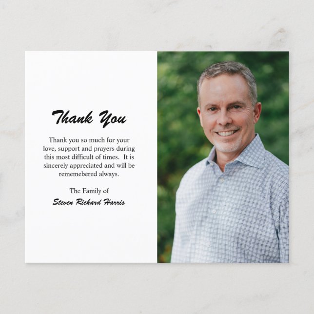 Simple Modern Photo Budget Funeral Thank You Card (Front)