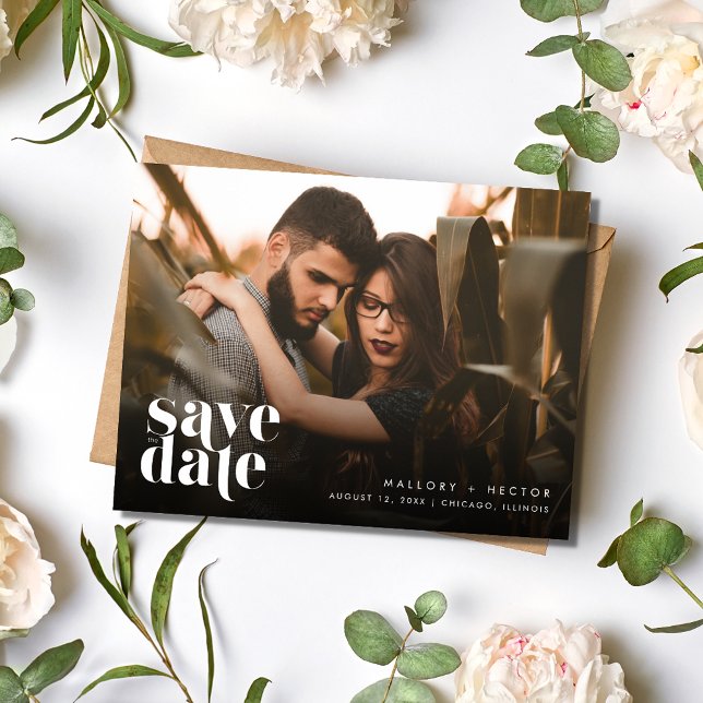 Simple Modern Photo Budget Wedding Save the Date Announcement Postcard (Simple Modern Photo Budget Wedding Save the Date  Postcard)