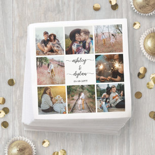 Simple Modern Photo Collage & Script Wedding Napkin