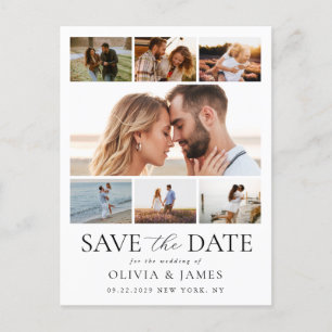 Simple Modern Photo Collage Wedding Save the Date Announcement Postcard