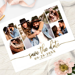 Simple Modern Photo Collage Wedding Save The Date Postcard