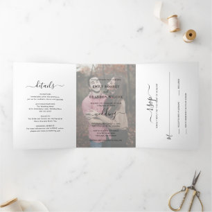 Simple Modern Photo Elegant Wedding Tri-Fold Invitation