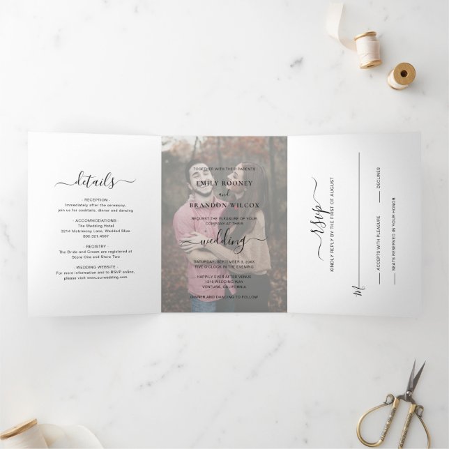 Simple Modern Photo Elegant Wedding Tri-Fold Invitation (Inside)