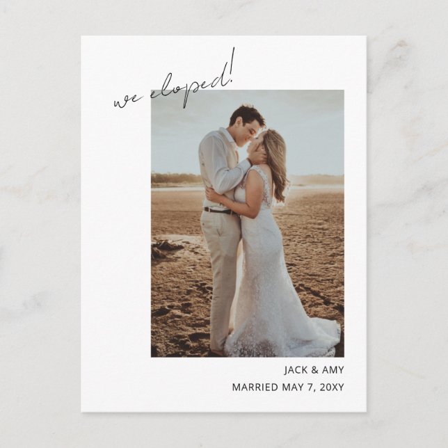 Simple Modern Photo Eloped Wedding Announcement  Postcard (Front)