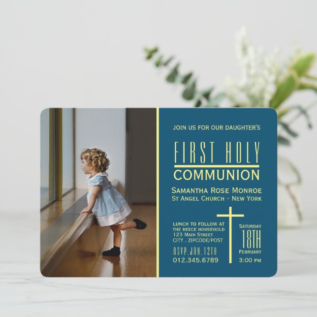 Simple Modern Photo, First Holy Communion Invitation (Standing Front)