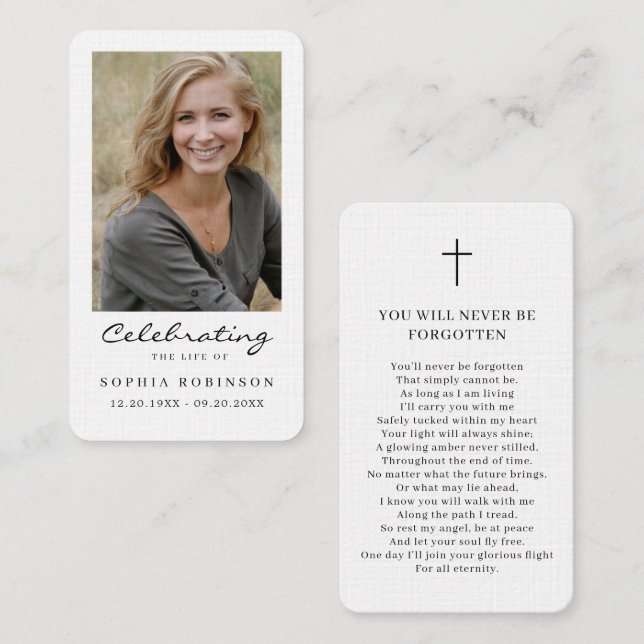 Simple Modern Photo Funeral Memorial Prayer Card (Front/Back)